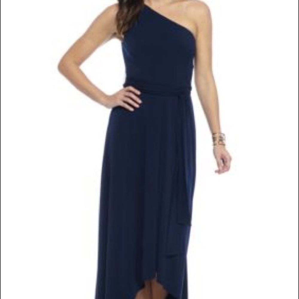 Vince Camuto Long navy blue 1 shoulder dress